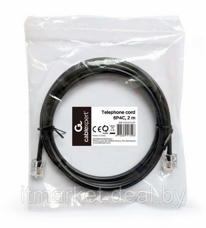 Телефонный кабель Cablexpert TC6P4CR-2M - фото 2 - id-p208985090