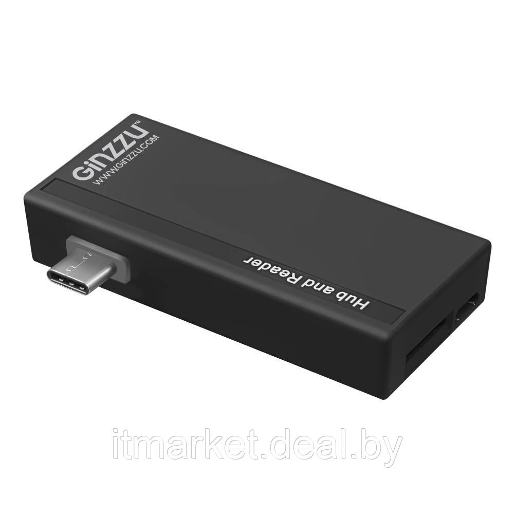Картридер GINZZU GR-562UB (Внешний, TYPE C/SD/microSD+USB3.0/2.0 хаб) - фото 1 - id-p208978338