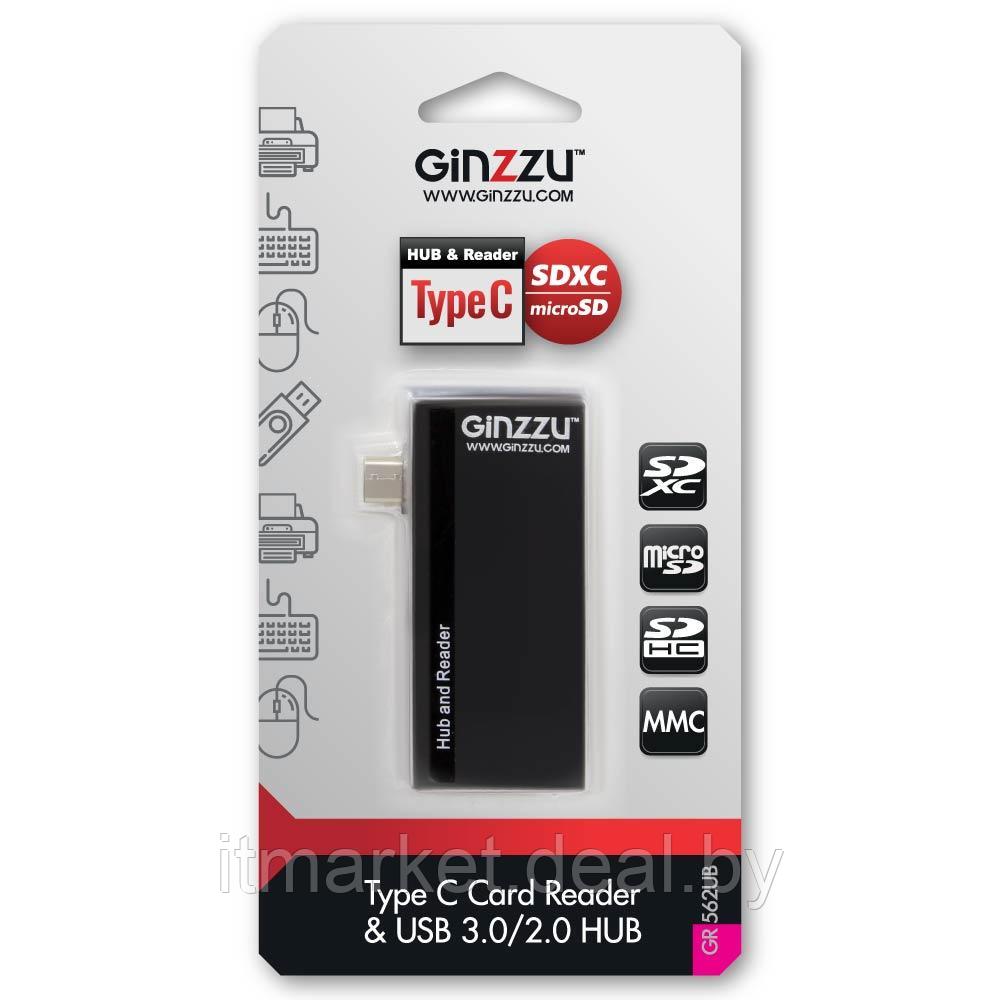 Картридер GINZZU GR-562UB (Внешний, TYPE C/SD/microSD+USB3.0/2.0 хаб) - фото 3 - id-p208978338