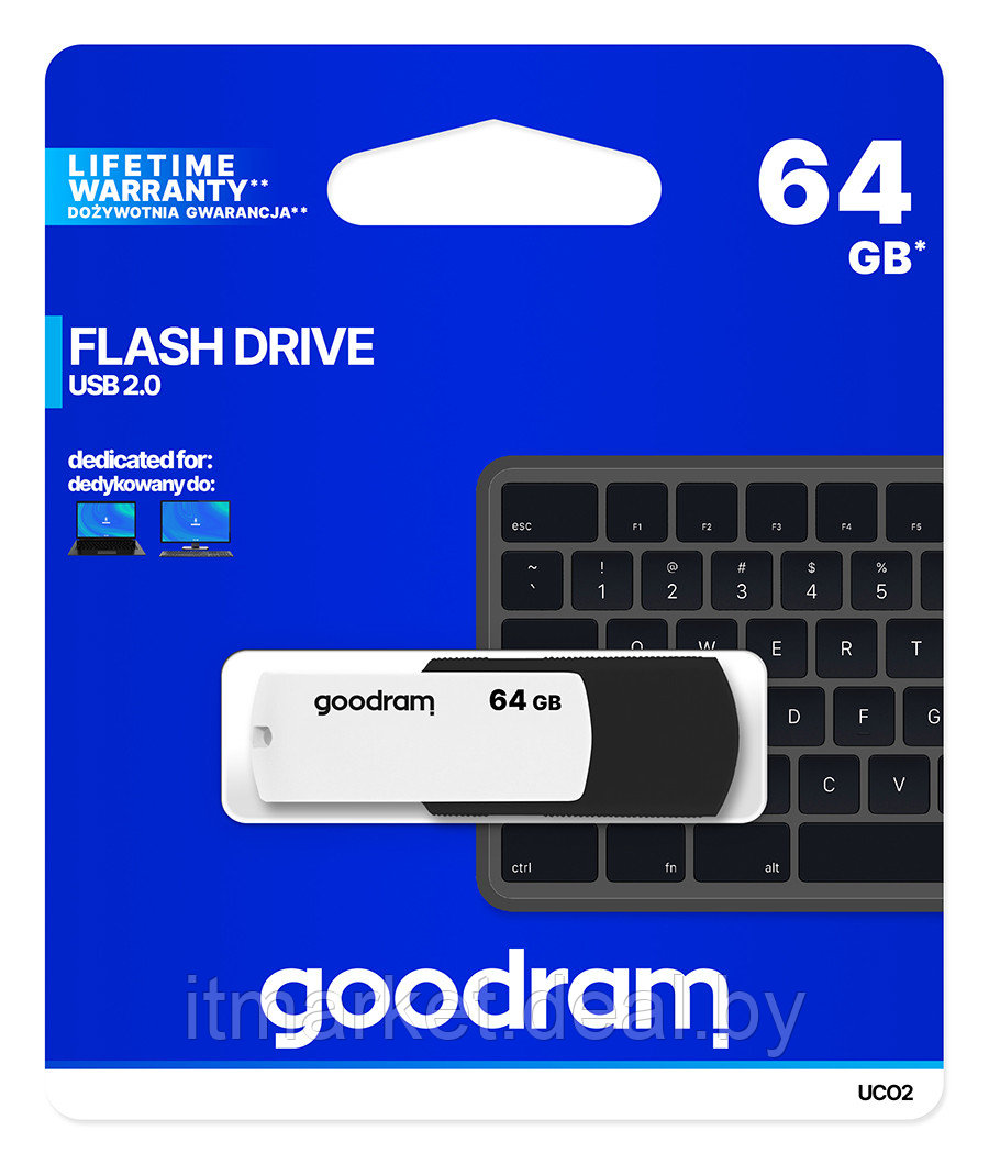 USB flash disk 64Gb Goodram UCO2 64Gb (UCO2-0640KWR11) (раскладной корпус, пластик, USB 2.0) - фото 4 - id-p208979324