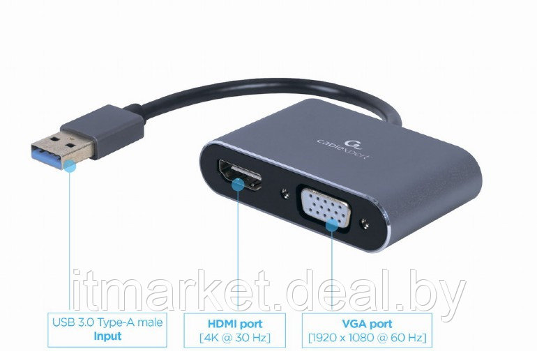 Преобразователь сигнала Cablexpert A-USB3-HDMIVGA-01 - фото 2 - id-p208990270