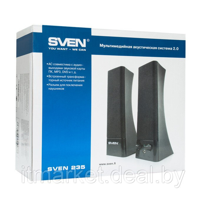 Колонки Sven 235 Black (2.0, 2x2W) - фото 2 - id-p208973519