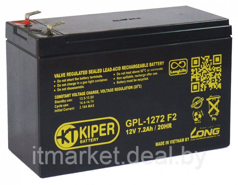 Аккумулятор для ИБП 7.2Ah Kiper GPL-1272 F2 - фото 1 - id-p208983439