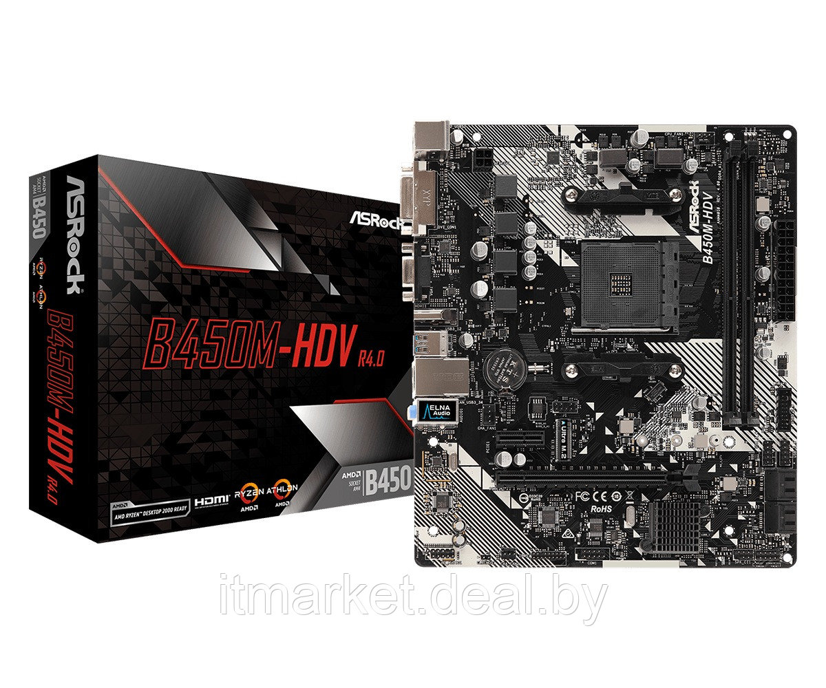 Материнская плата AsRock B450M-HDV R4.0 (Socket AM4) - фото 1 - id-p208976572