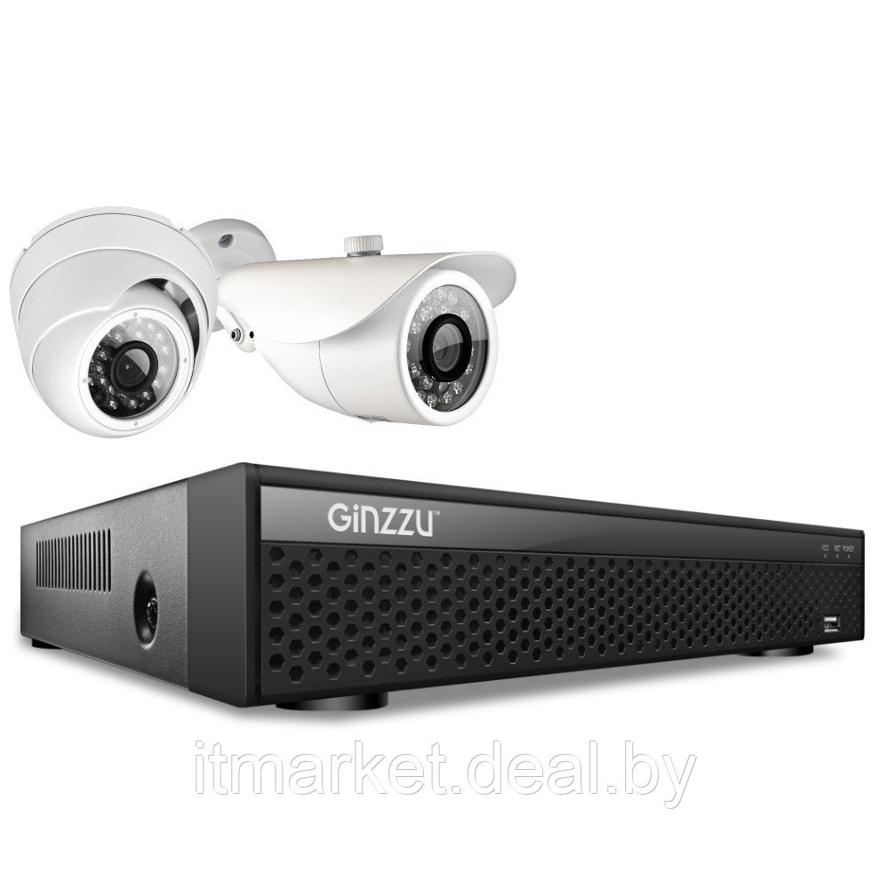 Комплект видеонаблюдения GINZZU HK-428D (4ch, 5MP, HDMI, 1ул+1куп кам 5.0Mp, IR20м) - фото 1 - id-p208977589