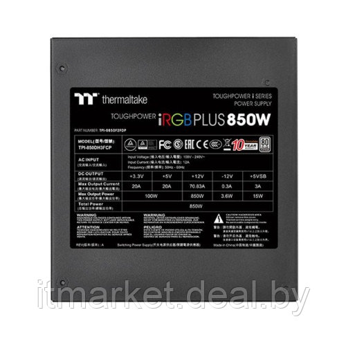 Блок питания 850W Thermaltake Toughpower iRGB PLUS Platinum (TPI-850DH3FCP) - фото 6 - id-p208992490