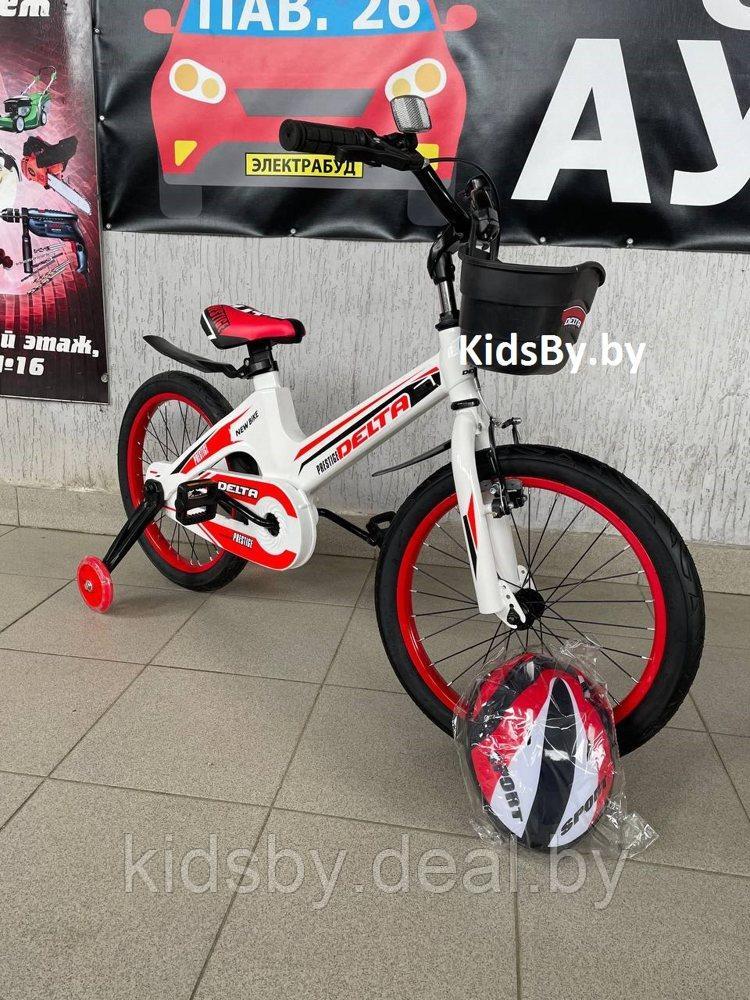 Детский велосипед Delta Prestige 18"+ шлем 2020 (белый/красный/черный) с матовой магниевой рамой и обычными
