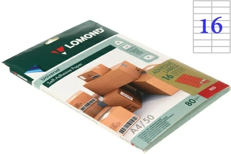 Бумага самоклеящаяся для изготовления этикеток Lomond, А4, 16 шт., 105×37 мм, матовая, красная