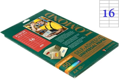 Бумага самоклеящаяся для изготовления этикеток Lomond, А4, 16 шт., 105×37 мм, матовая, красная - фото 3 - id-p209010529