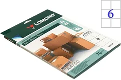 Бумага самоклеящаяся для изготовления этикеток Lomond, А4, 6 шт., 105×99 мм, матовая, белая