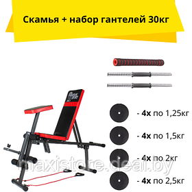 Набор LUX скамья ATLAS SPORT AS-03 PRO и гантели 30кг с соединительным грифом