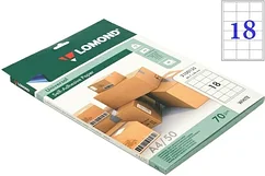 Бумага самоклеящаяся для изготовления этикеток Lomond, А4, 18 шт., 66,7×46 мм, матовая, белая