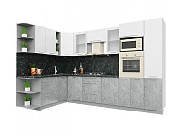 Кухня Интерлиния Мила Пластик 1.88x3.2 левая (мрамор/белый глянец/кастилло темный)