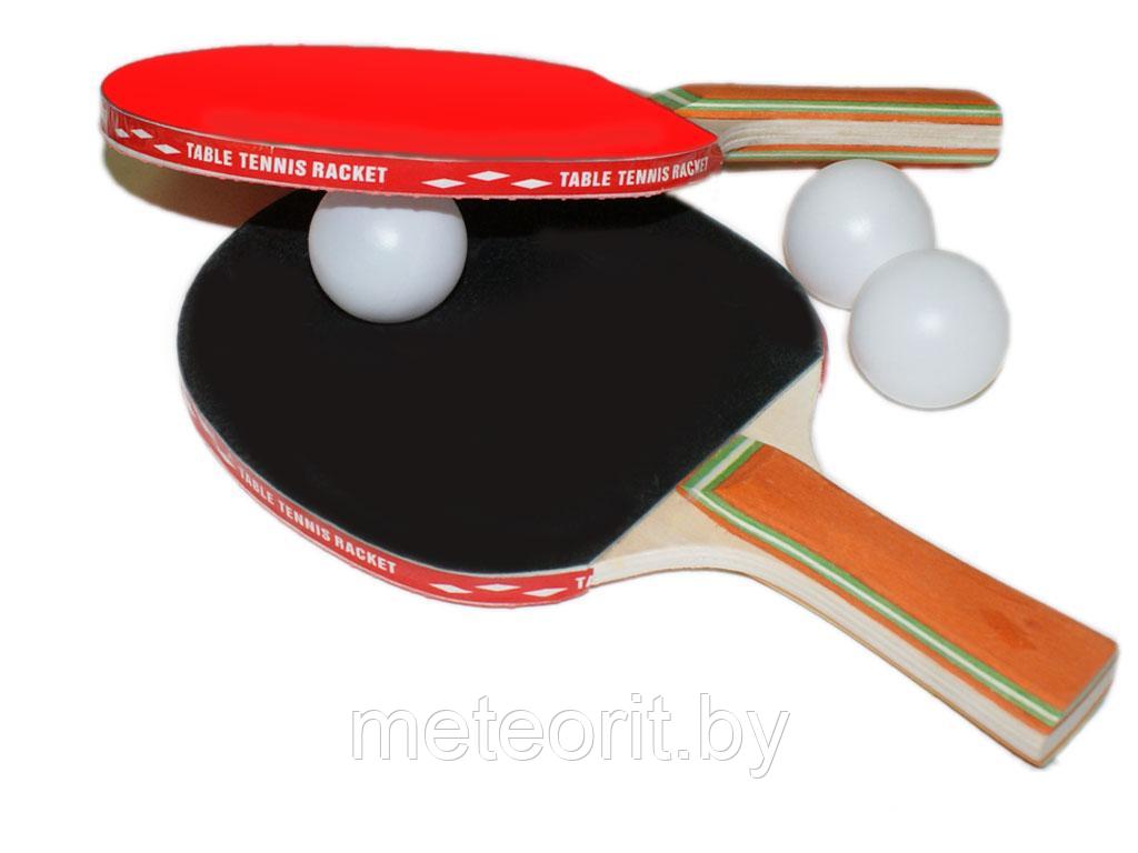 Набор для игры в настольный теннис 2 ракетки, 3 шарика - фото 1 - id-p209020612