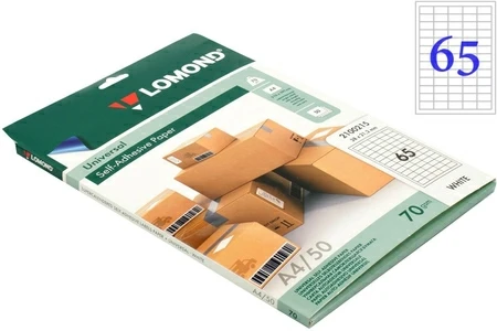 Бумага самоклеящаяся для изготовления этикеток Lomond, А4, 65 шт., 38×21,2 мм, матовая, белая
