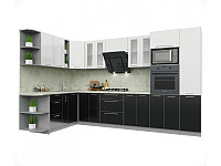 Кухня Интерлиния Мила Пластик 1.88x3.4 левая (черный/белый глянец/опал светлый)