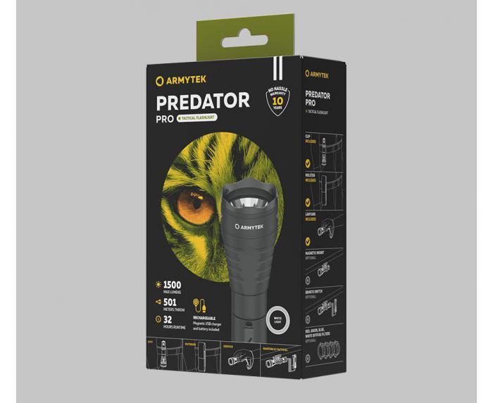 Мощный тактический ручной фонарь Armytek Predator Pro Magnet USB Белый фонарик для охоты рыбалки - фото 4 - id-p208942375