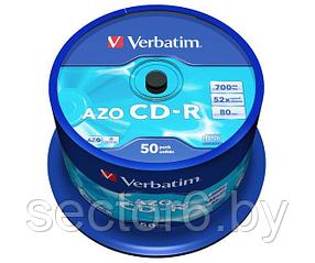 CD-R диск Verbatim CD-R 700Mb Crystal AZO 52x CakeBox 50 шт.