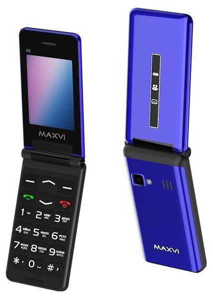 Телефон кнопочный для пожилых людей раскладушка с камерой MAXVI E9 синий мобильный раскладной - фото 1 - id-p209252121