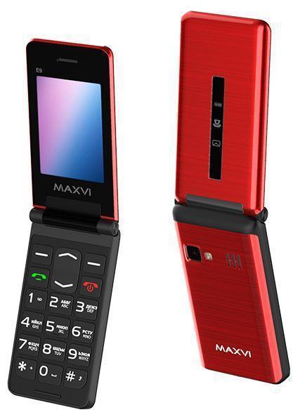 Телефон кнопочный для пожилых людей раскладушка с камерой MAXVI E9 красный мобильный раскладной - фото 1 - id-p209252122