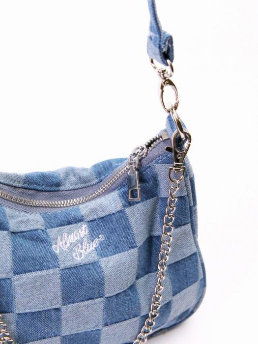 Джинсовая сумка синяя женская из денима джинсы багет тканевая в клетку сумочка через плечо клетчатая - фото 5 - id-p209286843