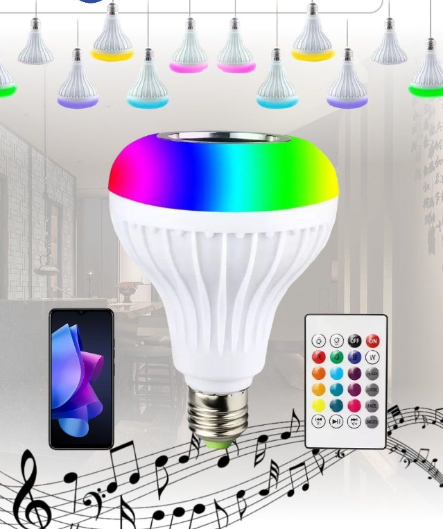 Музыкальная мульти RGB лампа колонка Led Music Bulb с пультом управления / Умная Bluetooth лампочка 16 - фото 4 - id-p166221781