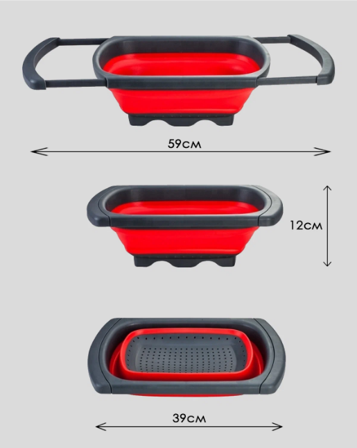 Складной силиконовый дуршлаг на мойку с выдвижными ручками - фото 3 - id-p127463045