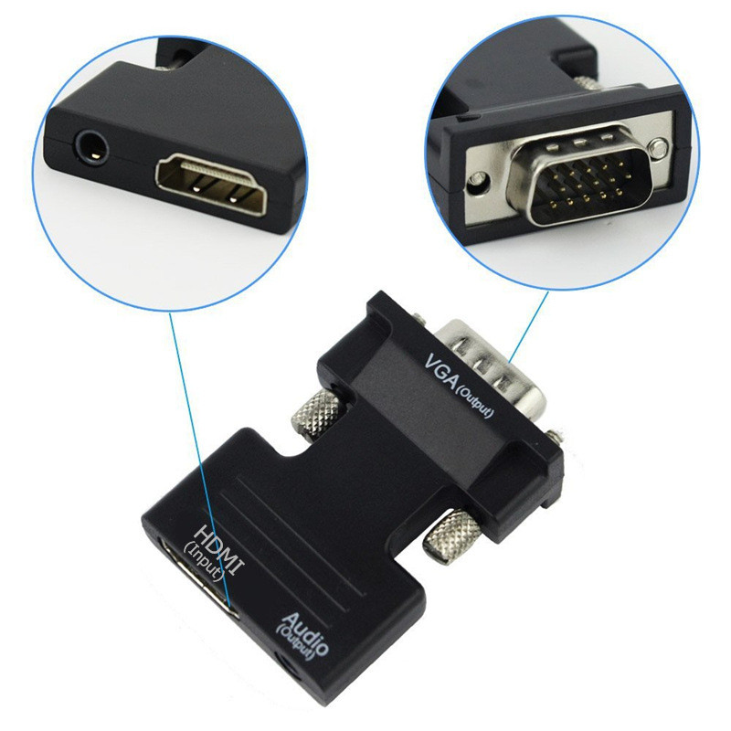 Адаптер - переходник HDMI VGA - jack 3.5mm (AUX) PRO MINI, черный - фото 2 - id-p209327918