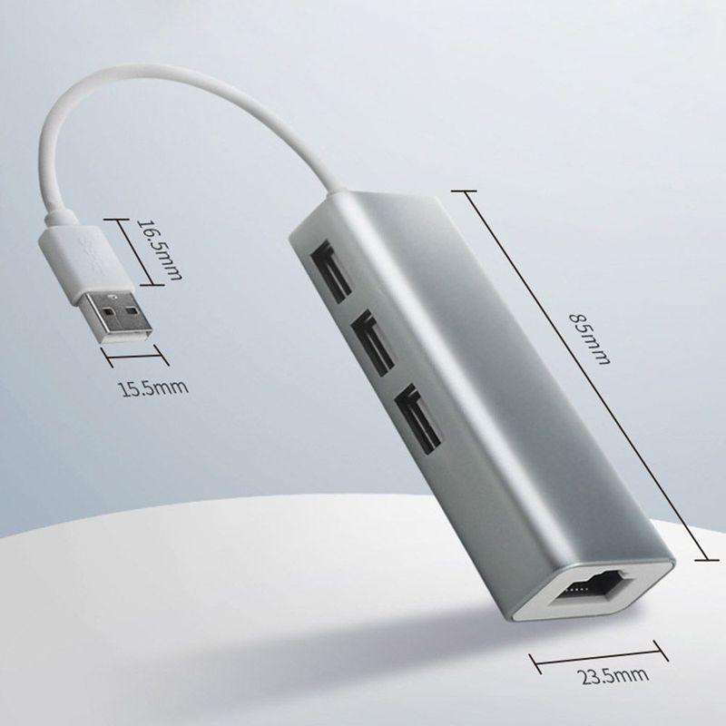 Адаптер - переходник - хаб USB2.0 - 3x USB2.0 - RJ45 (LAN) до 100 Мбит/с, алюминий, серебро - фото 2 - id-p209339079