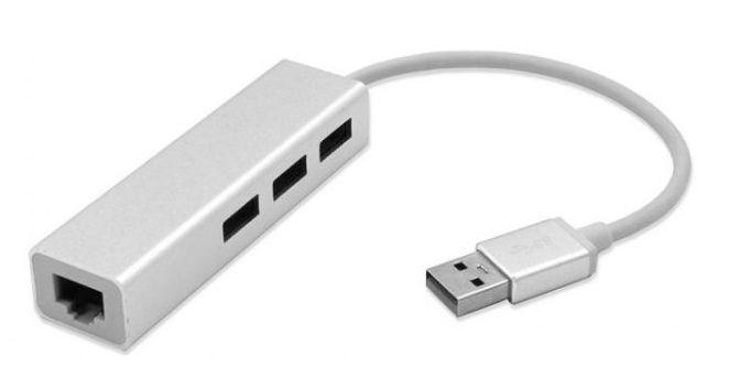 Адаптер - переходник - хаб USB2.0 - 3x USB2.0 - RJ45 (LAN) до 100 Мбит/с, алюминий, серебро - фото 4 - id-p209339079