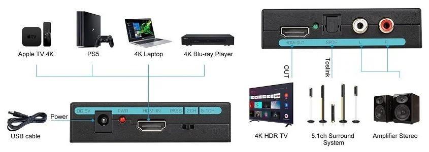 Адаптер - HDMI аудио экстрактор 4K, черный - фото 6 - id-p209344421