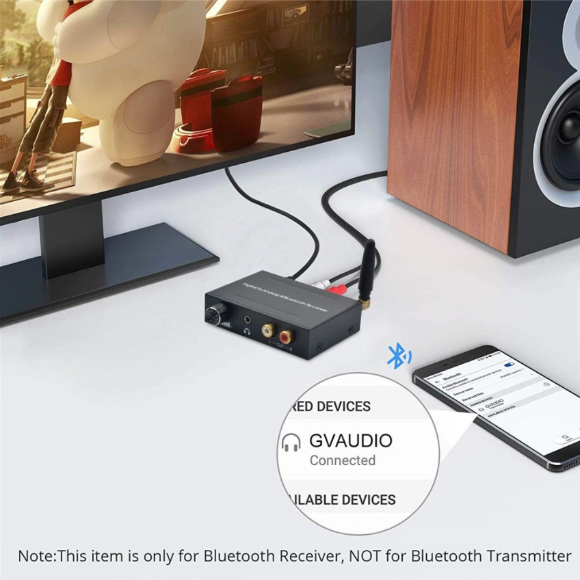Адаптер - аудио-преобразователь оптика (Toslink/SPDIF) - Bluetooth на jack 3.5mm (AUX), RCA, черный - фото 3 - id-p209348958