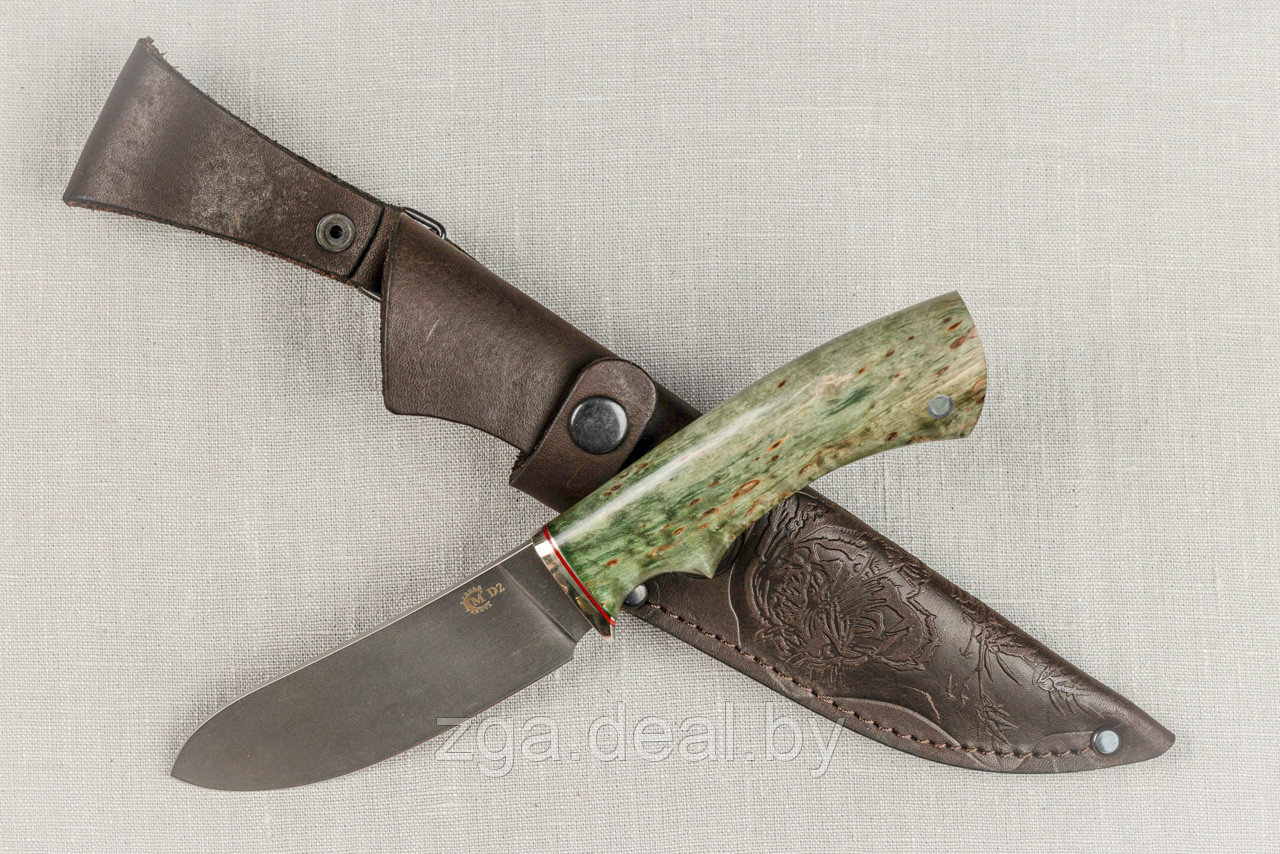 Охотничий нож Кречет, ст.D2, мельхиор, стабилизированная карельская береза. Подарок мужчине. - фото 3 - id-p199614186