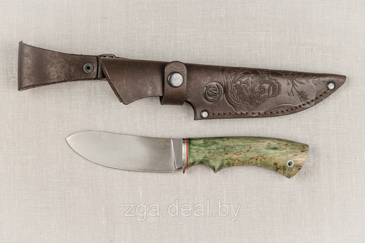 Охотничий нож Кречет, ст.D2, мельхиор, стабилизированная карельская береза. Подарок мужчине. - фото 4 - id-p199614186