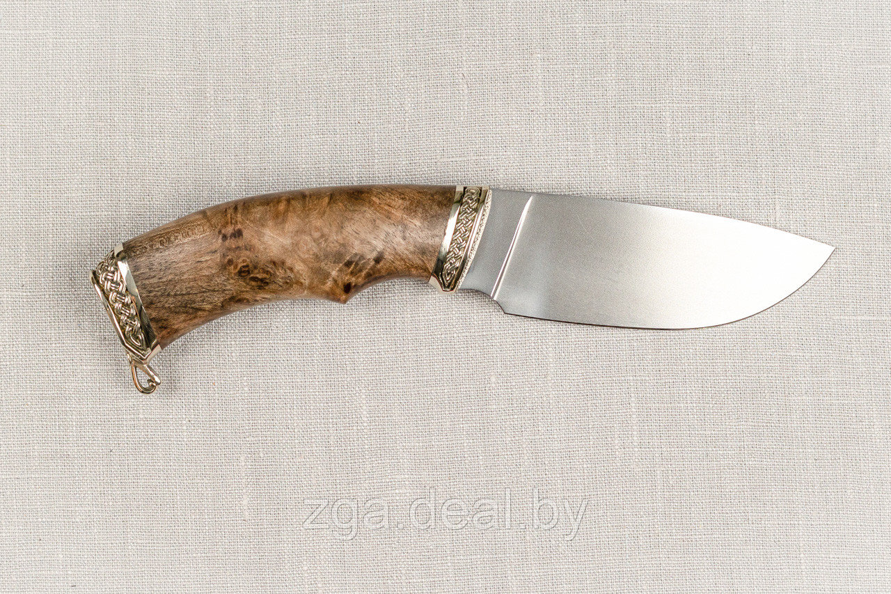 Охотничий нож «Разделочный» из стали D2 , рукоять литье мельхиор, ореховый кап. Подарок настоящему мужчине. - фото 3 - id-p199614175