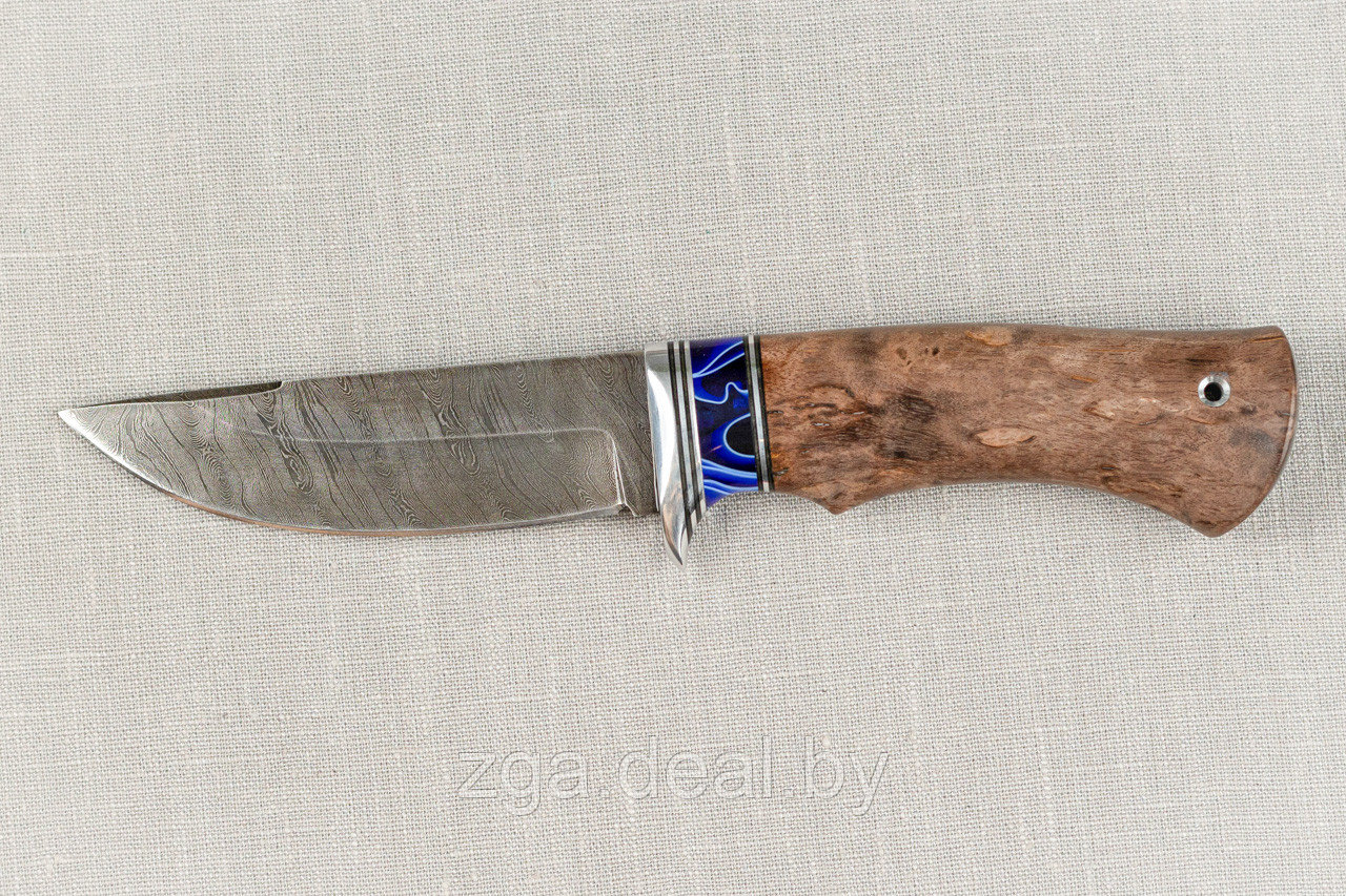Охотничий нож Гепард дамаск карельская береза коричневая акрил. Подарок мужчине. - фото 2 - id-p199614163