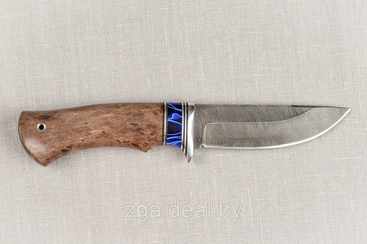 Охотничий нож Гепард дамаск карельская береза коричневая акрил. Подарок мужчине. - фото 3 - id-p199614163