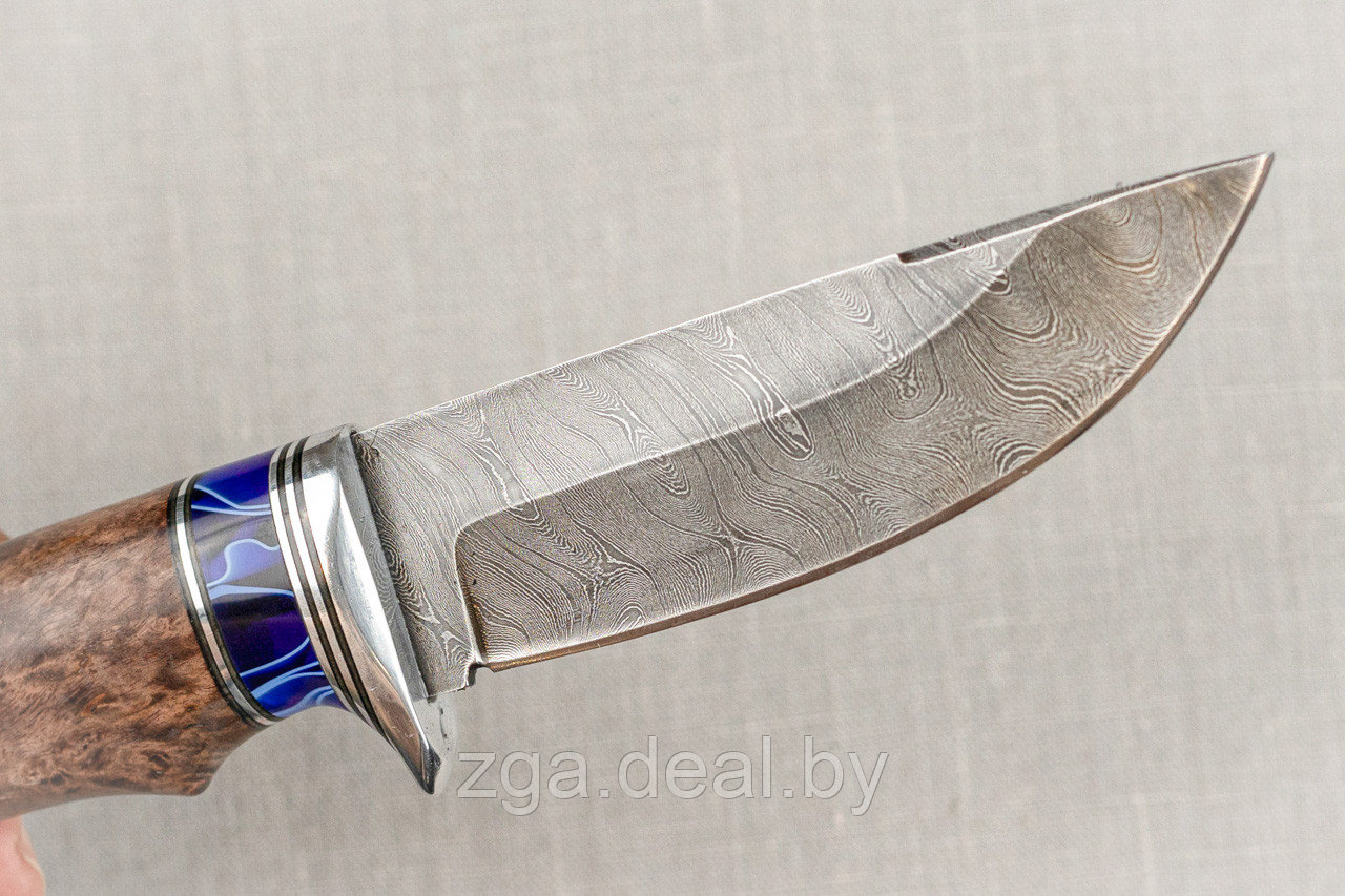 Охотничий нож Гепард дамаск карельская береза коричневая акрил. Подарок мужчине. - фото 4 - id-p199614163