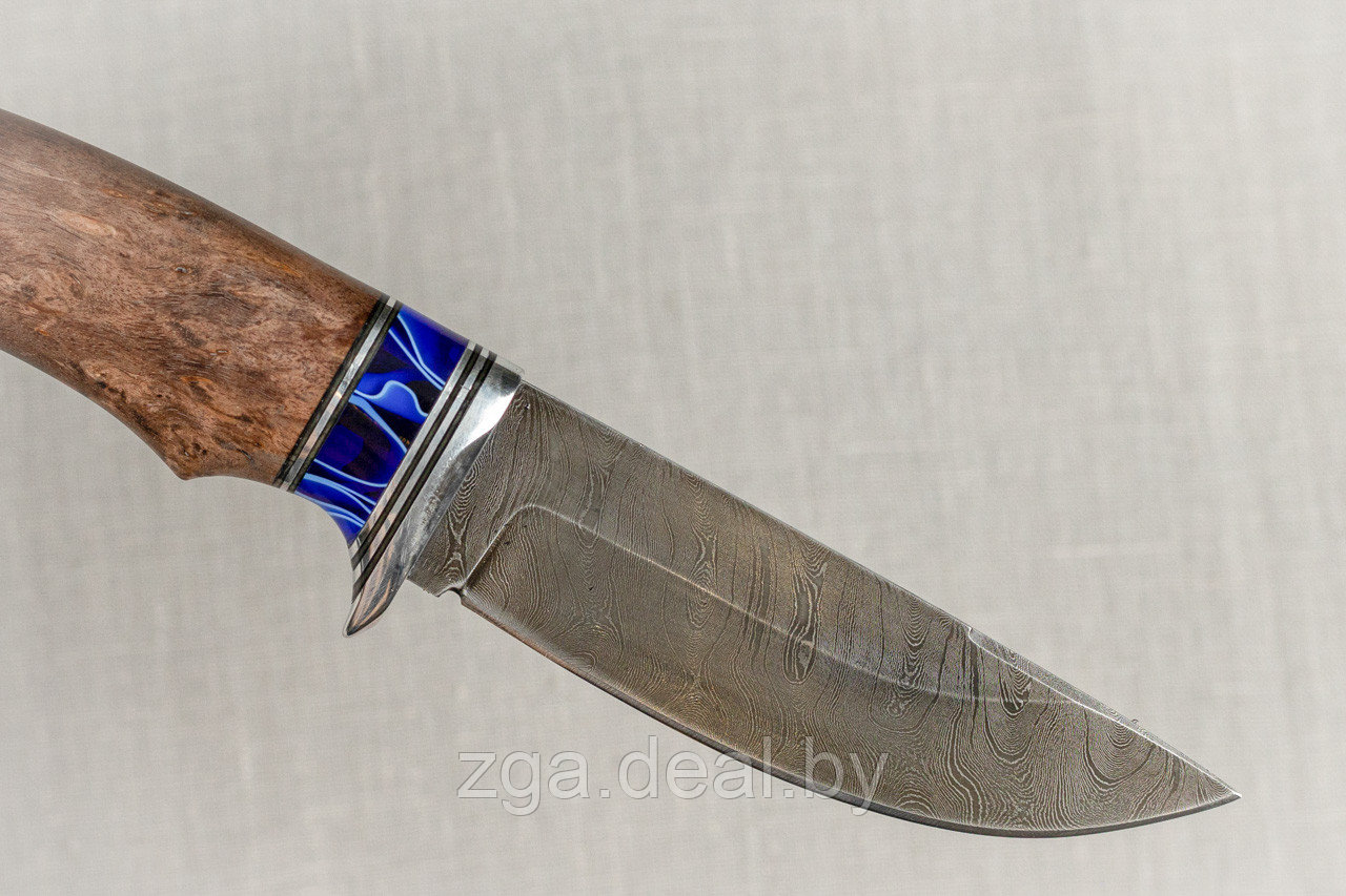 Охотничий нож Гепард дамаск карельская береза коричневая акрил. Подарок мужчине. - фото 5 - id-p199614163