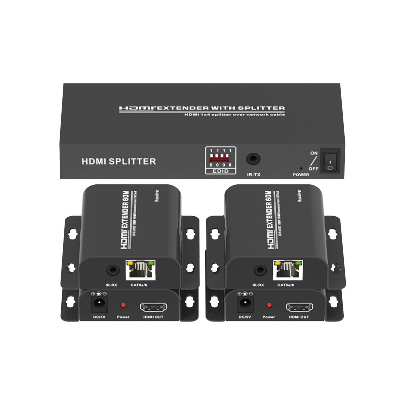 Разветвитель, сплиттер HDMI 1x4 FullHD 1080p до 60 метров - удлинитель сигнала по витой паре RJ45 UTP (LAN), - фото 2 - id-p209361477