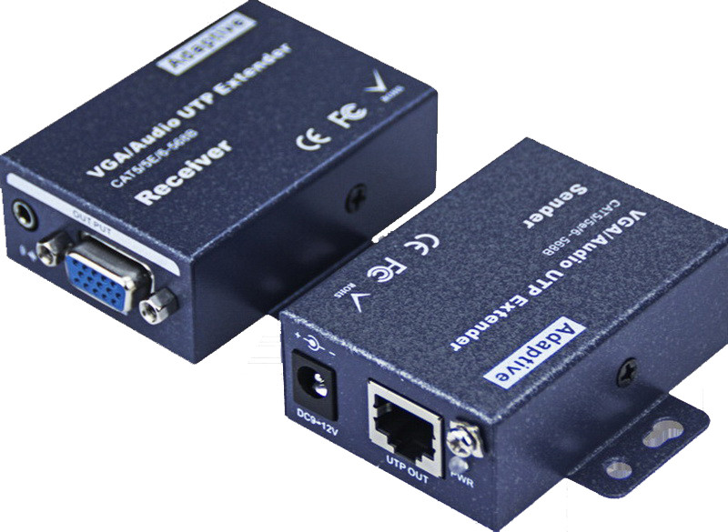 Удлинитель сигнала VGA по витой паре RJ45 (LAN) до 300 метров, пассивный, комплект, черный - фото 1 - id-p209362305