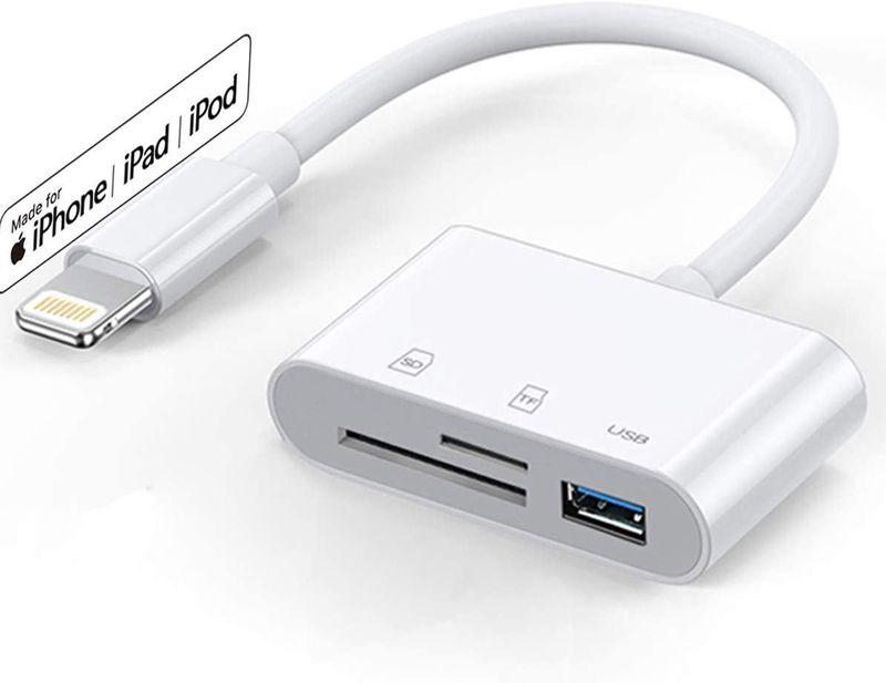 Адаптер - переходник Lightning на USB3.0 - картридер TF/SD, белый - фото 1 - id-p209393092