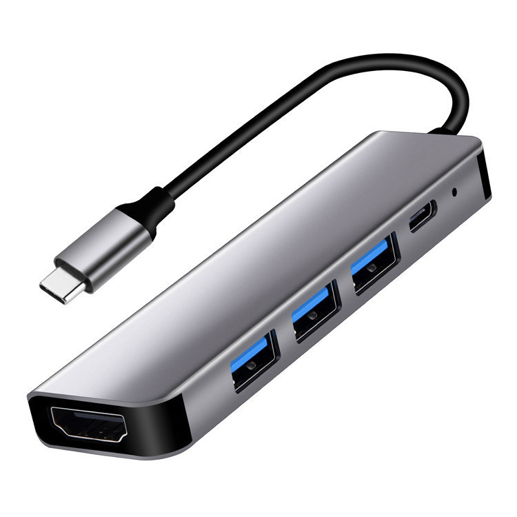 Адаптер - переходник - хаб USB3.1 Type-C на HDMI - USB-C PD - 3x USB3.0, серый - фото 1 - id-p209407281