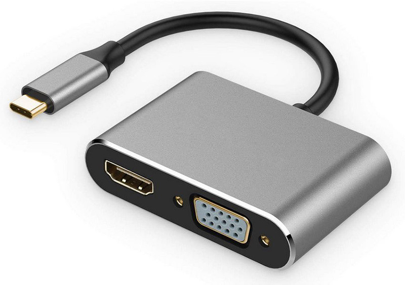Адаптер - переходник USB3.1 Type-C - HDMI - VGA, серебро - фото 2 - id-p209409111
