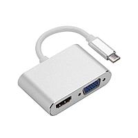 Адаптер - переходник USB3.1 Type-C - HDMI - VGA, серебро