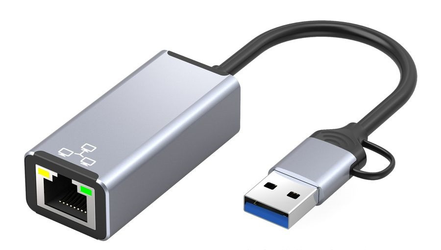 Адаптер - переходник USB Type-C / USB Type-A - RJ45 (LAN) до 100 Мбит/с, серый - фото 2 - id-p209417422