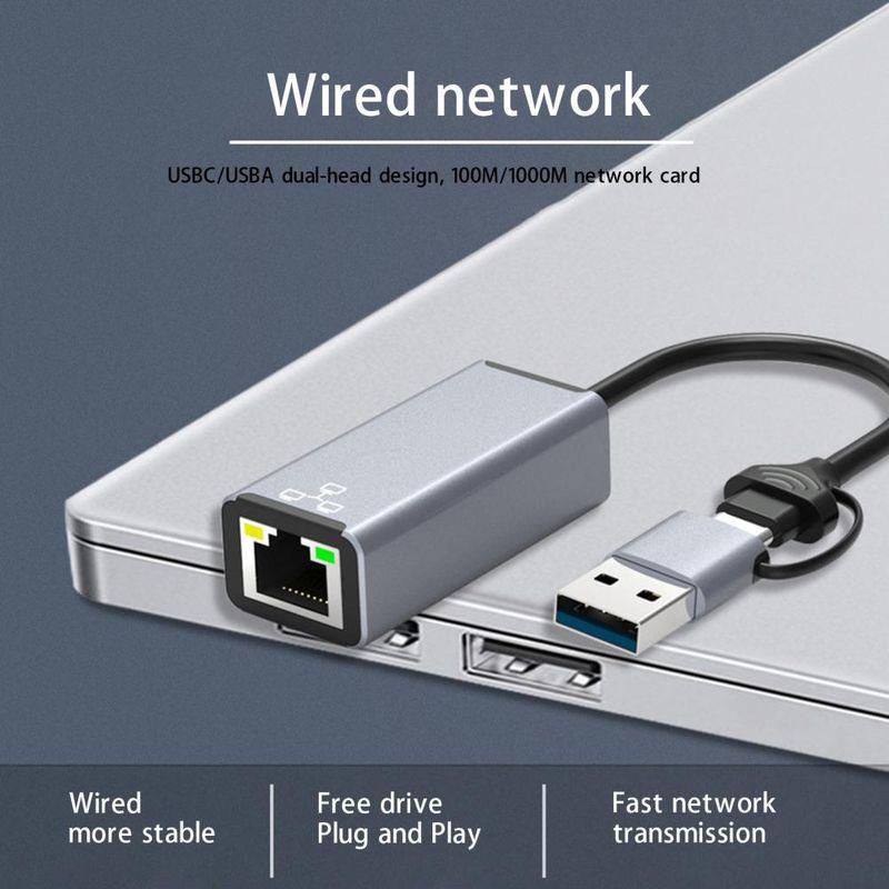 Адаптер - переходник USB Type-C / USB Type-A - RJ45 (LAN) до 100 Мбит/с, серый - фото 3 - id-p209417422