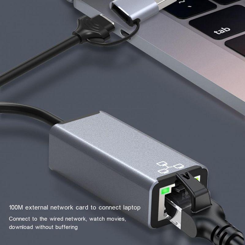 Адаптер - переходник USB Type-C / USB Type-A - RJ45 (LAN) до 100 Мбит/с, серый - фото 4 - id-p209417422