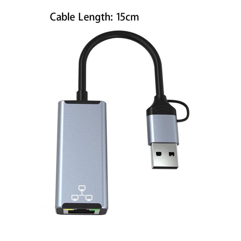 Адаптер - переходник USB Type-C / USB Type-A - RJ45 (LAN) до 100 Мбит/с, серый - фото 5 - id-p209417422