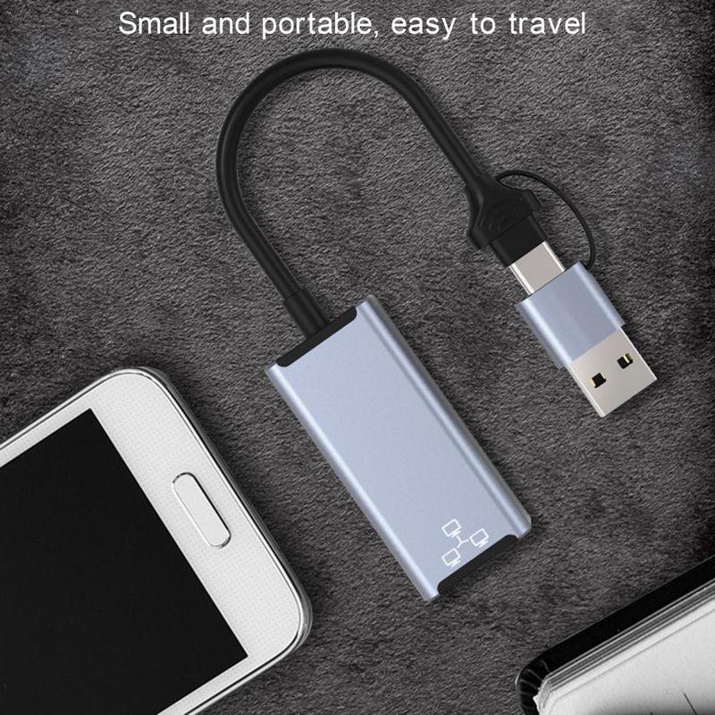 Адаптер - переходник USB Type-C / USB Type-A - RJ45 (LAN) до 100 Мбит/с, серый - фото 6 - id-p209417422